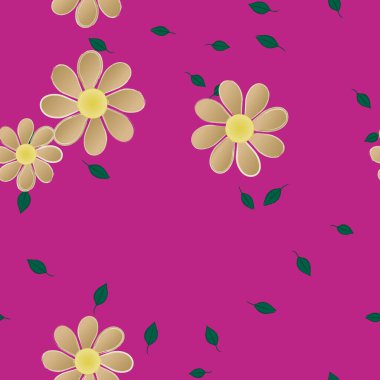 Serbest kompozisyonda yeşil yapraklı çiçekler, vektör illüstrasyonu