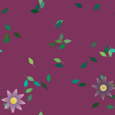 Basit renkli çiçekler ve yeşil yapraklı vektör şablonu