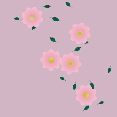 Serbest kompozisyonda yeşil yapraklı basit çiçekler, vektör illüstrasyonu