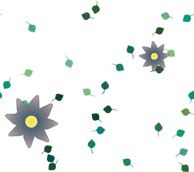 Basit renkli çiçekler ve yeşil yapraklı vektör şablonu