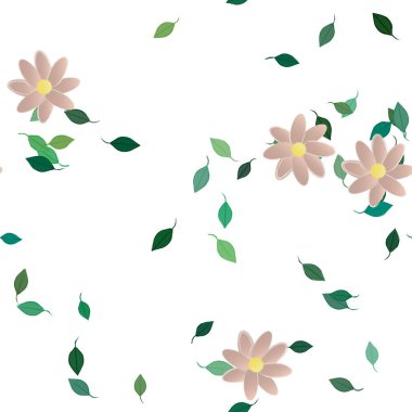 Serbest kompozisyonda yeşil yapraklı çiçekler, vektör illüstrasyonu