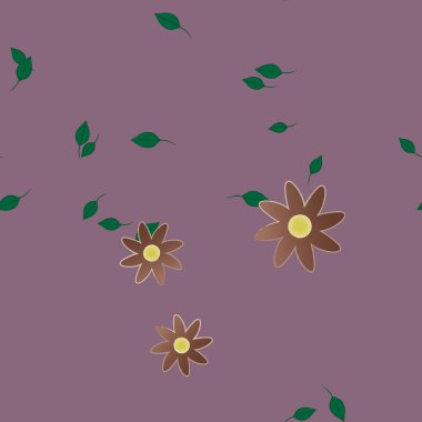 Basit çiçek ve yeşil yapraklı tasarım kompozisyonu, vektör illüstrasyonu