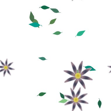 Basit çiçek ve yeşil yapraklı tasarım kompozisyonu, vektör illüstrasyonu