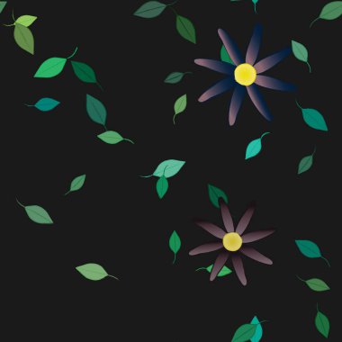 Basit renkli çiçekler ve yeşil yapraklı vektör şablonu