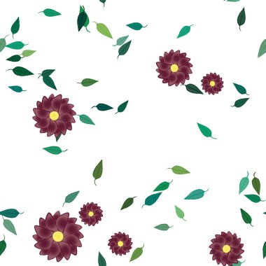 Basit çiçek ve yeşil yapraklı tasarım kompozisyonu, vektör illüstrasyonu