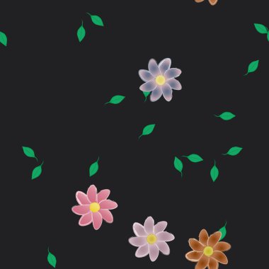 Basit renkli çiçekler ve yeşil yapraklı vektör şablonu