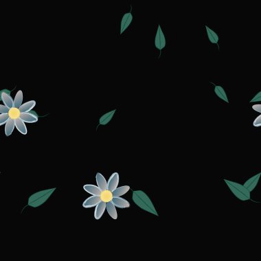 Basit renkli çiçekler ve yeşil yapraklı vektör şablonu