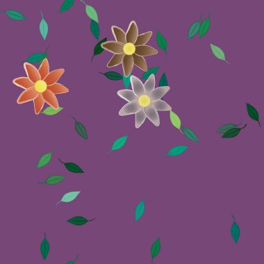 Basit renkli çiçekler ve yeşil yapraklı vektör şablonu