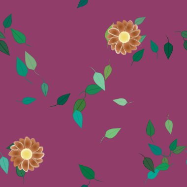 Basit renkli çiçekler ve yeşil yapraklı vektör şablonu