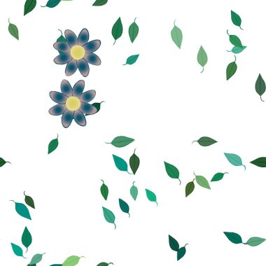 Basit renkli çiçekler ve yeşil yapraklı vektör şablonu