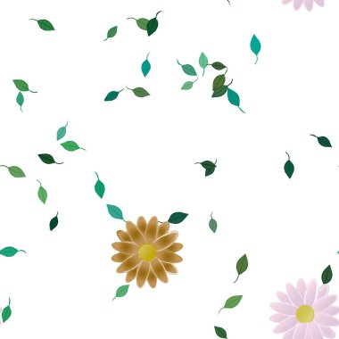 Basit çiçek ve yeşil yapraklı tasarım kompozisyonu, vektör illüstrasyonu