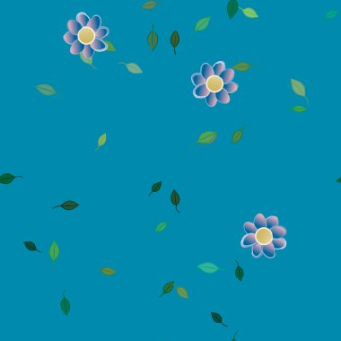 Basit çiçek ve yeşil yapraklı tasarım kompozisyonu, vektör illüstrasyonu