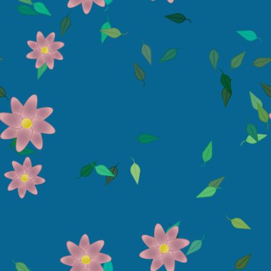 Basit çiçek ve yeşil yapraklı tasarım kompozisyonu, vektör illüstrasyonu