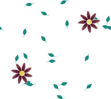 Serbest kompozisyonda yeşil yapraklı çiçekler, vektör illüstrasyonu