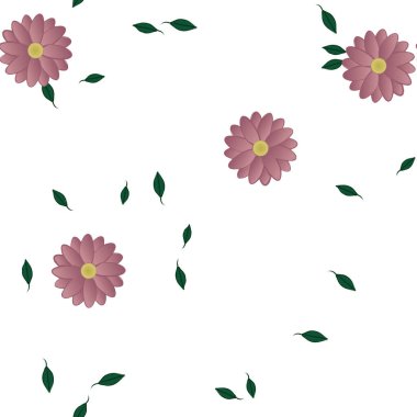 Basit renkli çiçekler ve yeşil yapraklı vektör şablonu