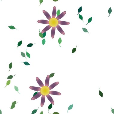 Serbest kompozisyonda yeşil yapraklı çiçekler, vektör illüstrasyonu