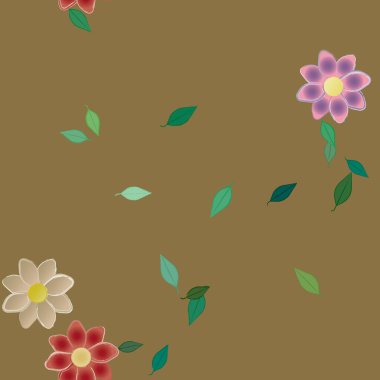 Serbest kompozisyonda yeşil yapraklı çiçekler, vektör illüstrasyonu