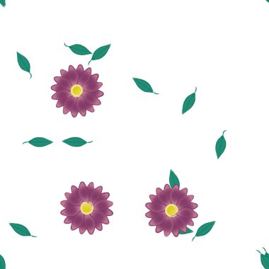 Serbest kompozisyonda yeşil yapraklı çiçekler, vektör illüstrasyonu