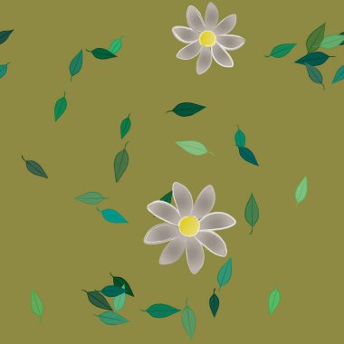 Basit renkli çiçekler ve yeşil yapraklı vektör şablonu