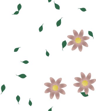 Basit çiçek ve yeşil yapraklı tasarım kompozisyonu, vektör illüstrasyonu