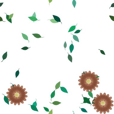 Basit çiçek ve yeşil yapraklı tasarım kompozisyonu, vektör illüstrasyonu