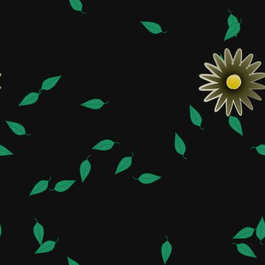 basit renkli çiçekleri olan serbest kompozisyon ve duvar kağıdı için yeşil yapraklar, vektör illüstrasyonu