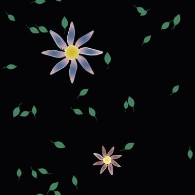 Basit çiçek ve yeşil yapraklı tasarım kompozisyonu, vektör illüstrasyonu