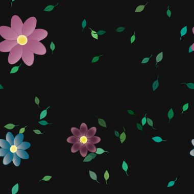 Serbest kompozisyonda yeşil yapraklı çiçekler, vektör illüstrasyonu