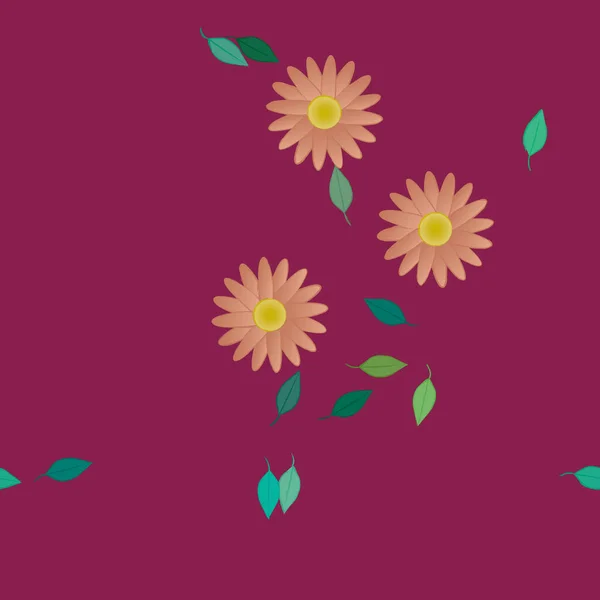 Composição Design Com Flores Simples Folhas Verdes Ilustração Vetorial — Vetor de Stock