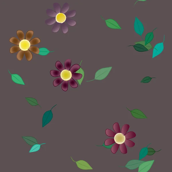 Composition Design Avec Fleurs Simples Feuilles Vertes Illustration Vectorielle — Image vectorielle