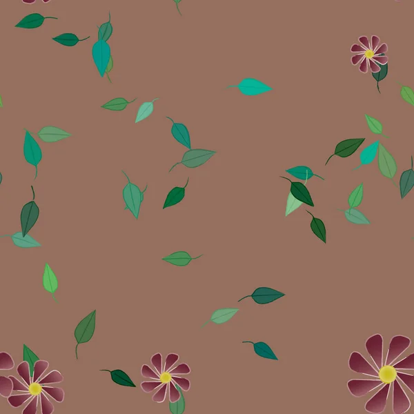 Enkla Blommor Med Gröna Blad Fri Sammansättning Vektor Illustration — Stock vektor