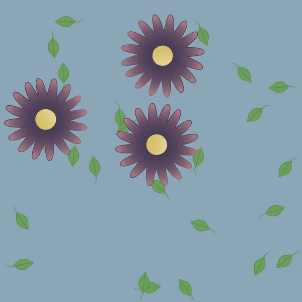 Fleurs Simples Avec Des Feuilles Vertes Composition Libre Illustration Vectorielle — Image vectorielle