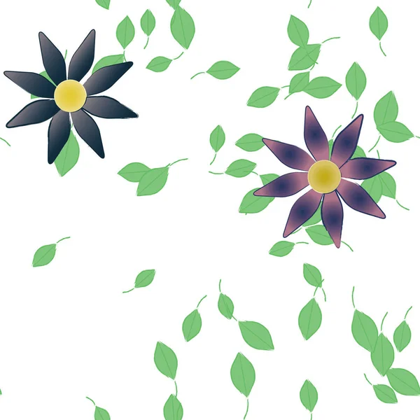 Free Composition Simple Colorful Flowers Green Leaves Wallpaper Vector Illustration — Stock Vector