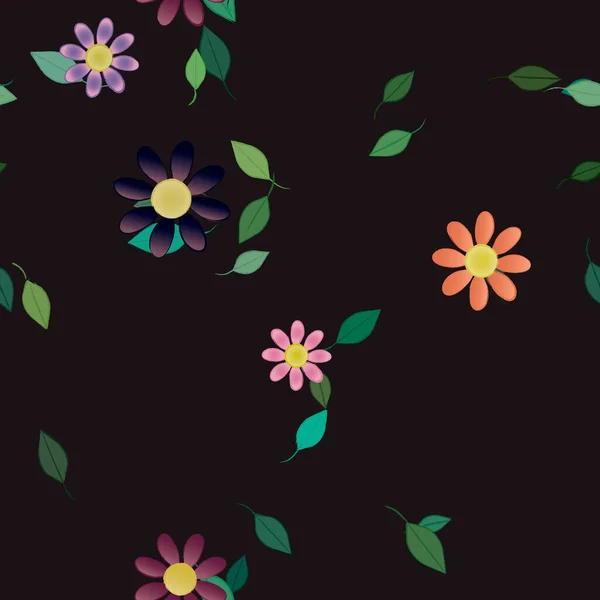Basit Renkli Çiçekleri Arka Planda Yeşil Yaprakları Olan Güzel Kompozisyon — Stok Vektör
