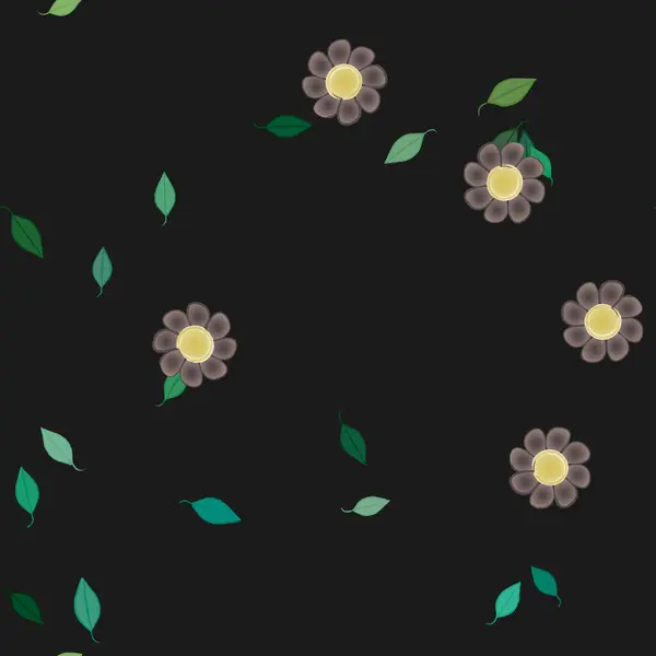 Composición Diseño Con Flores Simples Hojas Verdes Ilustración Vectorial — Vector de stock