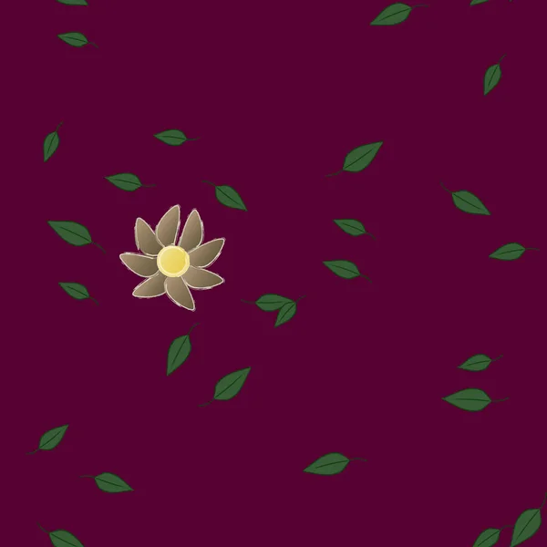 Flores Simples Con Hojas Verdes Composición Libre Ilustración Vectorial — Archivo Imágenes Vectoriales