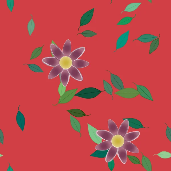 Hermosa Composición Con Flores Colores Simples Hojas Verdes Fondo Ilustración — Archivo Imágenes Vectoriales