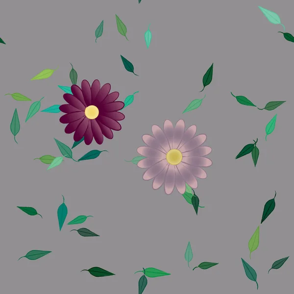 Composição Bonita Com Flores Coloridas Simples Folhas Verdes Fundo Ilustração — Vetor de Stock