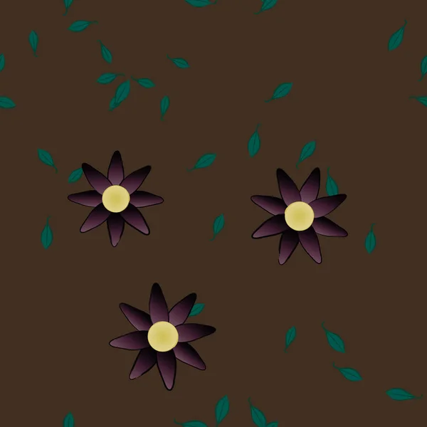 Modèle Vectoriel Avec Des Fleurs Colorées Simples Des Feuilles Vertes — Image vectorielle