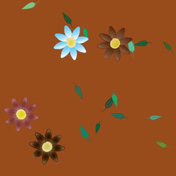 Fleurs Simples Avec Des Feuilles Vertes Composition Libre Illustration Vectorielle — Image vectorielle