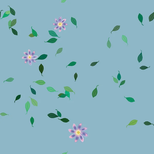 Composição Bonita Com Flores Coloridas Simples Folhas Verdes Fundo Ilustração — Vetor de Stock