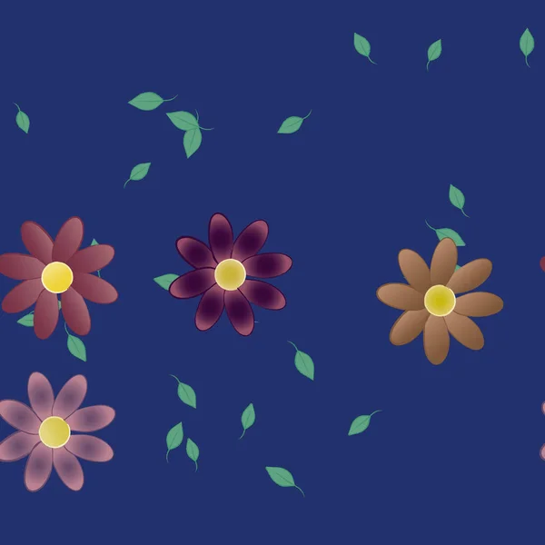 Belle Composition Avec Des Fleurs Colorées Simples Des Feuilles Vertes — Image vectorielle