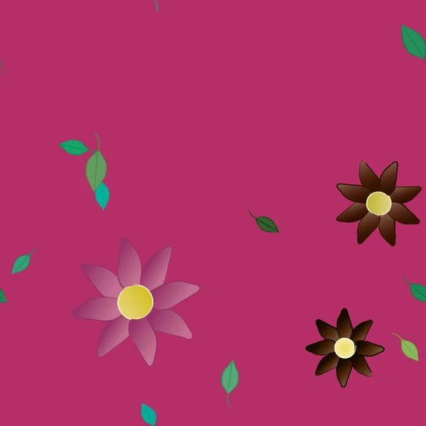 Modèle Vectoriel Avec Des Fleurs Colorées Simples Des Feuilles Vertes — Image vectorielle