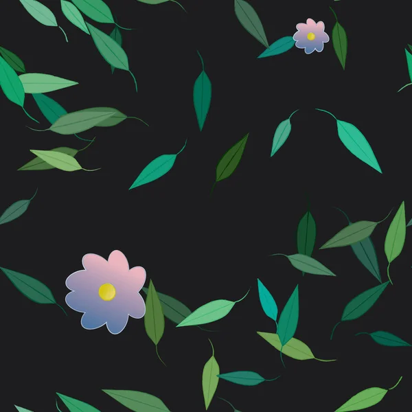 Hermosa Composición Con Flores Colores Simples Hojas Verdes Fondo Ilustración — Vector de stock