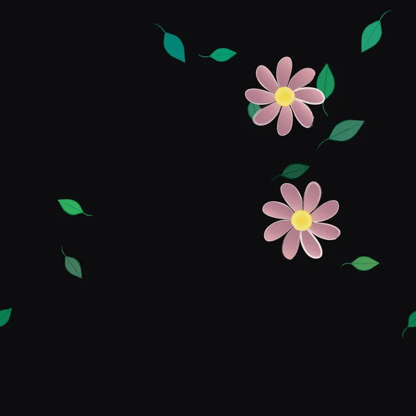 Composición Diseño Con Flores Simples Hojas Verdes Ilustración Vectorial — Archivo Imágenes Vectoriales