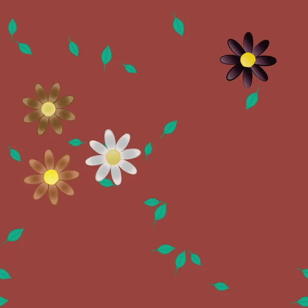 Flores Con Hojas Verdes Composición Libre Ilustración Vectorial — Vector de stock