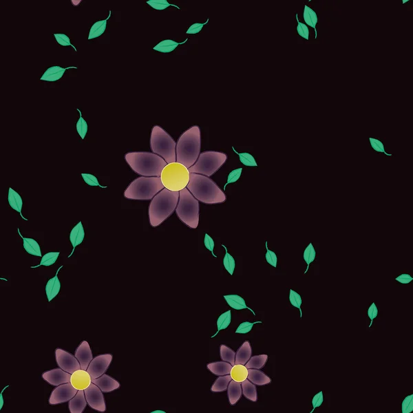 Flores Con Hojas Verdes Composición Libre Ilustración Vectorial — Vector de stock