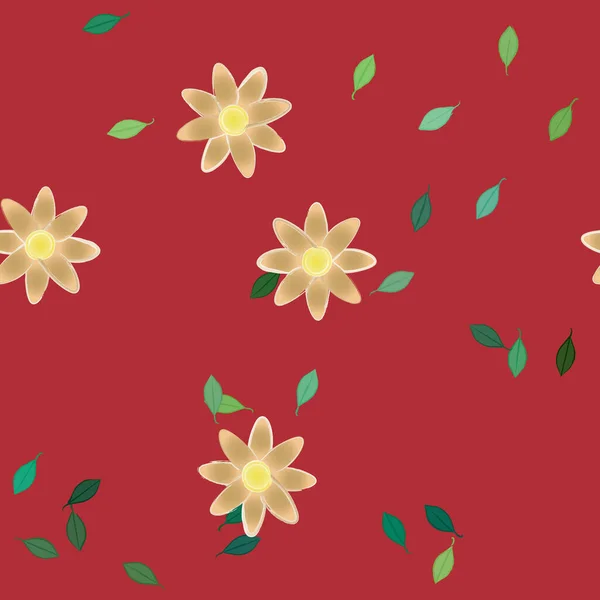 Flores Con Hojas Verdes Composición Libre Ilustración Vectorial — Vector de stock