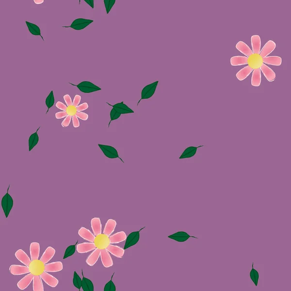 Flores Simples Con Hojas Verdes Composición Libre Ilustración Vectorial — Vector de stock