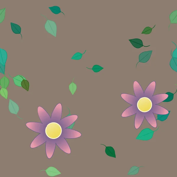 Belle Composition Avec Des Fleurs Colorées Simples Des Feuilles Vertes — Image vectorielle